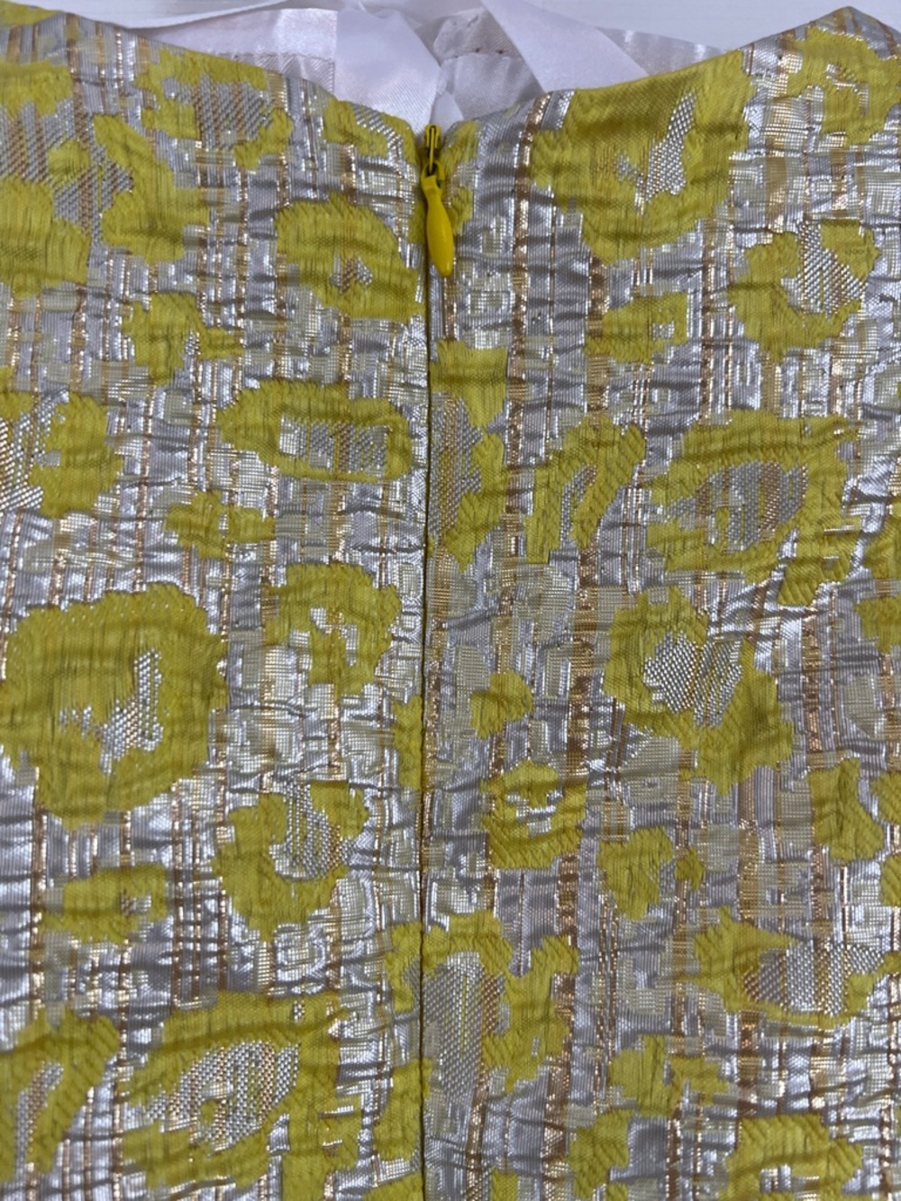 Aura Yellow and Silver Metallic Brocade Mini Dress - Picture 6 of 6